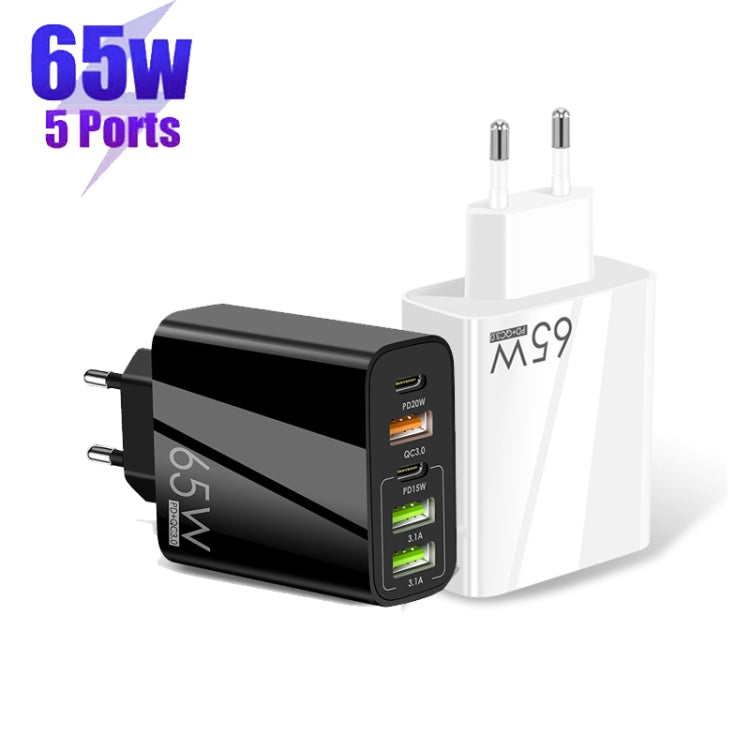 65W Dual PD Type-C + 3 x USB Multi Port Charger with 3A USB to 8 Pin Data Cable, EU Plug, EU Plug + USB to 8 Pin Cable